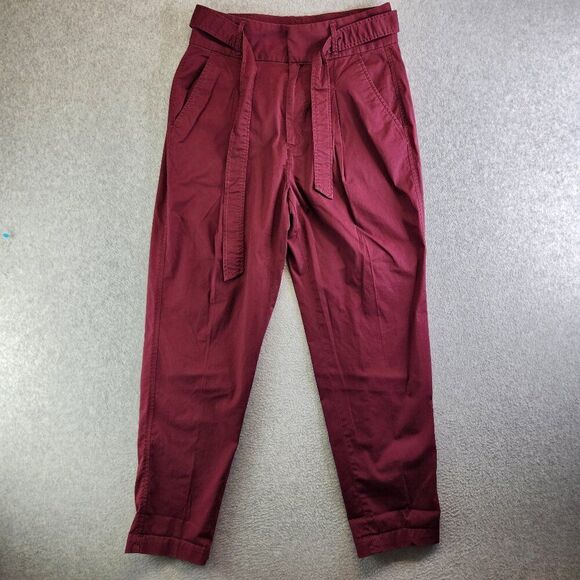 Polo Ralph Lauren Pants Womens 10 Red Paperbag Belted Tapered Relaxed High Rise - Picture 1 of 15